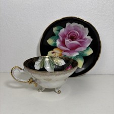 Vtg Royal Sealy China Teacup Saucer Set Handpainted Iridescent Japan Gold Gilt picture