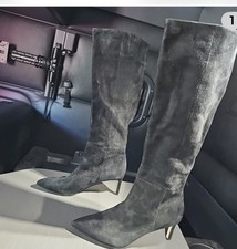 NWOT $750 Veronica Beard Lavaca Knee High Boots POINTY SUEDE  HEEL BLACK 7M picture