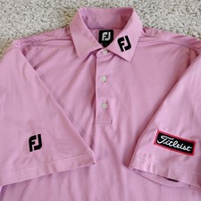 FootJoy Titleist Polo Shirt Mens Large Pink Logo Patch Performance Golf Stretch picture