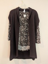 Chico's, Size 1, Women's Animal Print Top With Brown Cardigan, Outfit Set. picture