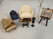 1:12 Dollhouse Miniatures Furniture Lot loveseat Coat Rack Sewing set art piano picture
