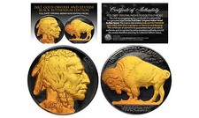 1930's BLACK RUTHENIUM & 24K Gold Original Indian Head Buffalo Nickel FULL DATES picture