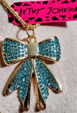 Betsey Johnson Blue Rhinestone Bow Necklace picture