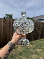 Vintage Clear Glass Moon & Stars Pedestal Dish picture