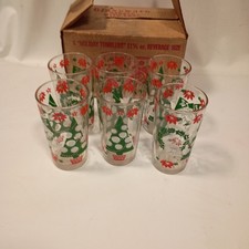 Vintage Hazelware Holiday Tumblers Set 6 Merry Christmas Happy New Year Box 11.5 picture
