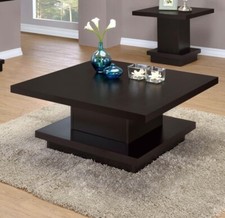 2 PC. CAPPUCCINO GEOMETRIC PEDESTAL COFFEE & END TABLE LIVING ROOM FURNITURE SET picture