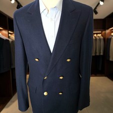 Vtg Ralph Lauren Double Breasted Blazer 42XL Navy Gold Polo Button Flannel Chaps picture