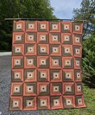 Vintage 1970- 1980's Handmade Handquilted Logcabin Quilt Browns-reds 84.5