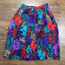 Vtg Worthington Floral Skirt Womens 18 Purple Teal Rayon Pleated Pockets picture