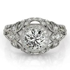 2.3Ct Art Deco Style Round Lab Created Diamond Engagement 14K White Gold FN Ring picture