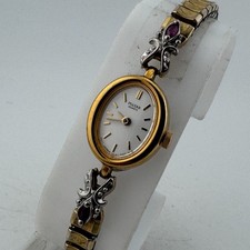 VTG Pulsar Quartz Watch V810-5160 Women Gold Tone Oval Purple Stone New Battery picture