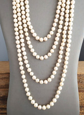 Extra Long Freshwater Pearl Necklace Flapper Opera Knotted Endless 8mm x 9mm 84” picture