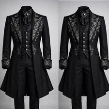 Victorian Gothic Men's Suits Long Tailcoat 3 Piece Applique Wedding Groom Party picture