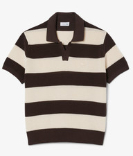 Lacoste Short Sleeved Striped Polo Collar Sweater Beige / Marron XXXL 2XL picture