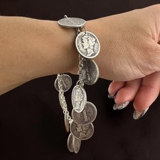 Vintage Sterling Silver 1928 Mercury Dime Coin Bracelet 8.25