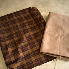 Brown Plaid Suede & Tan/camel Suede Fabric Lot 2 = 3 YARDS Total picture