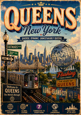 Queens NY New York City Poster Retro Coastal Wall Art Print 13