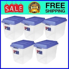 Hefty HI-RISE 32 Qt Storage Bin Clear Blue Lid 5-Pack Ship From USA picture