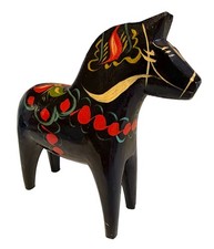 NILS OLSSON 8 Inch BLACK SWEDISH DALA HORSE Handmade Wooden Scandinavian picture