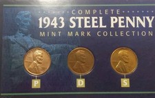 1943 P D S Lincoln Steel Wheat 1C Penny Copper Toned Magnetic 3 Pc Set FreePost  picture