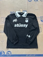 Stussy World Tour Long Sleeve Polo Shirt Size L Black White picture