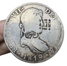 8 Reales 1819 Silver Hispan Mexico, Ferdin VII, Lattice Countermark, JJ picture