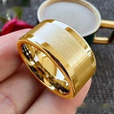 10/12MM Polished Brush Flat Tungsten Carbide Ring Band Wedding Ring Comfort fit picture