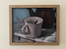 Fine Art original framed oil painting American cafe Kitchen still life realism picture