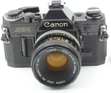 Canon AE-1 Black 35mm SLR Film Camera w/ Canon 50mm f/1.8 FD Lens -WORKING GREAT picture