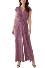Vince Camuto Twist-Front Cap-Sleeve Jumpsuit Women's L Red Multi Zip Closure picture