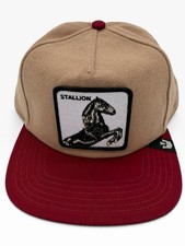 GOORIN BROS THE FARM STALLION Horse Patch Tan Burgundy Snapback Trucker Hat New picture