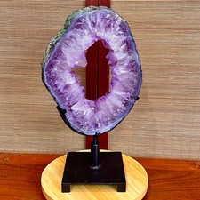 8.06LB Natural Amethyst Cave Crystal Slice Crescent shaped Hand Cut Repai picture