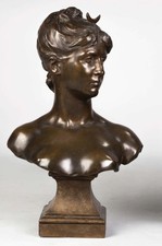 DIANA BRONZE BUST MATHURIN MOREAU WITH SEAL MEDALLIE D HONNURE 25 INCH TALL picture