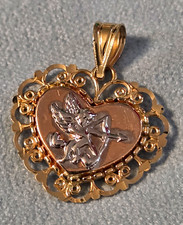 Vintage Michael Anthony 14K Tri-Gold Cupid Heart Pendant Charm 0.9g picture