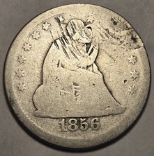 1856 Seated Liberty Silver Quarter - Good Details, Plugged picture