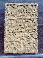 Antique Fine Chinese Intricate Carved Sandalwood Figural Card Case 19th Century picture
