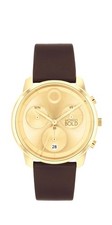 Brand New Movado Bold Men’s Yellow Gold Brown Leather Strap Watch 3601029 picture