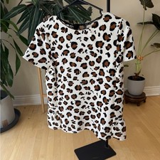 Zara Leopard Print Short Sleeve Top in White, Brown and Black picture