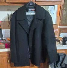 Vintage 60s Era Military Men’s Pea Coat Black XL Wool Button Notch Collar Short picture