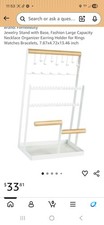 FerneeButy Jewelry Stand w/ Base Metal/Wood White/Brown 25+ pcs 13.46in picture