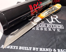 Rough Ryder Reserve Brown Stag Bone D2 Tool Steel Grandaddy Folder Pocket Knife picture