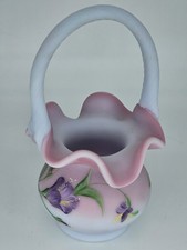 Fenton Limited Edition Hand Painted  Blue Bermese Purple Floral Basket picture