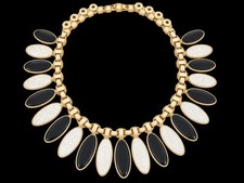 Gold Tone Black White Mother of Pearl Statement Bib Necklace Women Fashion Jewel picture
