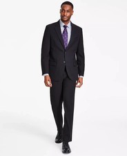 $395 NEW NAUTICA Mens 44L Solid Black Stretch 2 Piece Suit W/ Dress Pants 38x34 picture