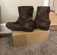Frye Men’s Brown Leather Biker Ankle Boots Buckle Strap Round Toe 7.5 D picture