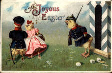Romantic~Dressed~Soldier Chicks~Guard House~Anthropomorphic Easter Postcard~k831 picture