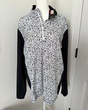 Antigua Men’s Black/White Floral 1/4 Zip Mock Neck Knit Long Sleeve Top L picture