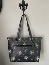 COACH Rose Bouquet Gallery Tote Shoulder Bag Midnight Navy Floral/ Silver/Roses picture