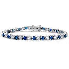 Beautiful Handmade Natural Blue Sapphire & Diamond Tennis Bracelet 14k Gold picture
