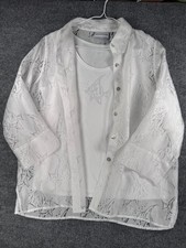 Alfred Dunner Petite Small Sheer Fish Burnout White Blouse Resort Matching Tank picture